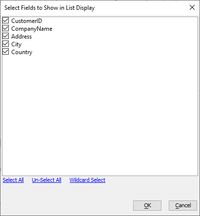 Select all of the fields in the List control to search.